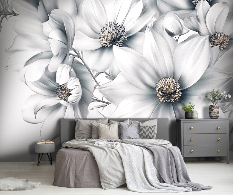 Fototapete: Melnbalti Ziedi