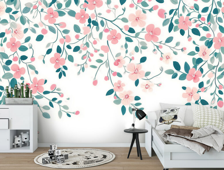 Fototapete: Rozā Ziedi Uz Balta Fona