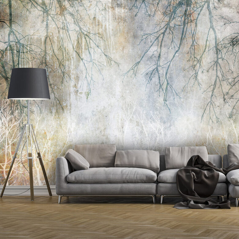 Фотообои:  Силуэты Веток На Винтажной Стене 