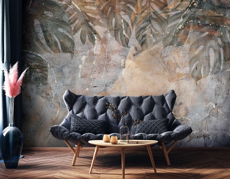 Fototapete: Lapas Uz Pelēka Apmetuma 