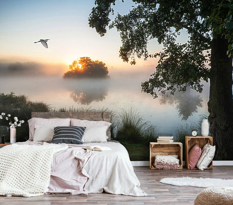 Fototapete: Mistisks Rīts Virs Miglainā Ezera