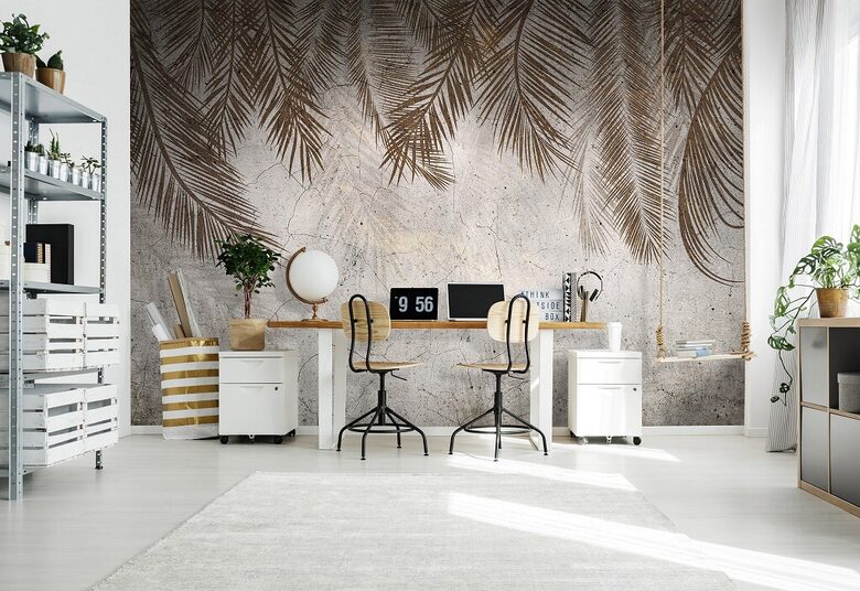 Fototapete: Palmu Lapu Ēnas Uz Betona Sienas