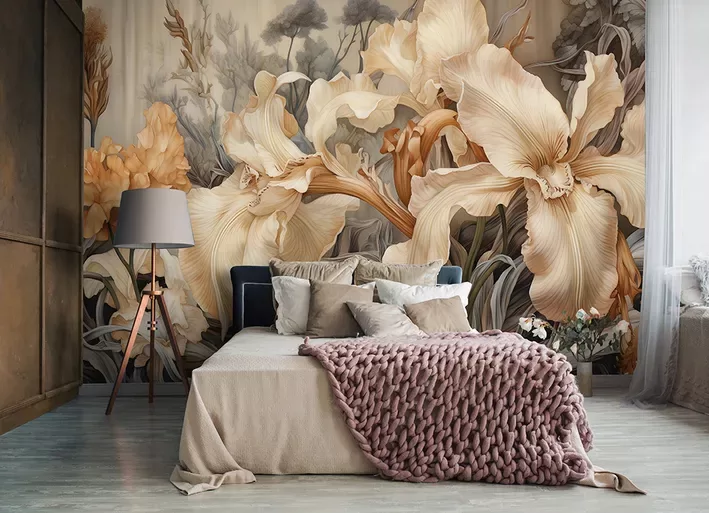 Fototapete: Lielas Īrisu Ziedu Galvas Ar Vintage Efektu 