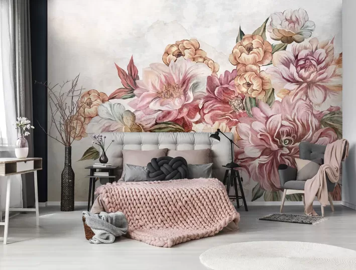 Фотообои: Букет Роз и Пионов В Стиле Винтажной 