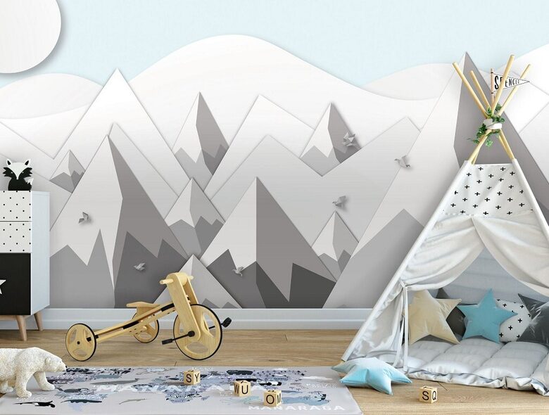 Fototapete: 3D Papīra Kalni Ar Putniem