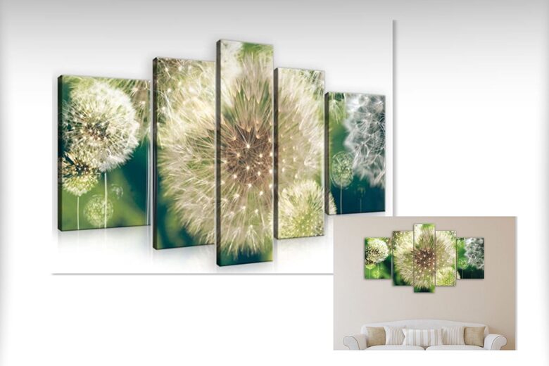Canvas Set: Dandelion Seeds (5 Parts, Macro, Nature, Green, Fluffy, Serenity, Spring)
