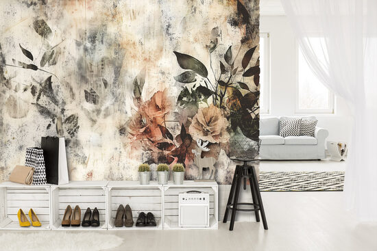 Fototapete - Abstrakts fons ar ziediem dūmakaini bēšos toņos (Kods:15389)