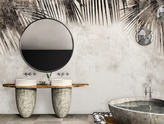 Fototapete - siena ar palmu lapām, vintage (Kods:15405)