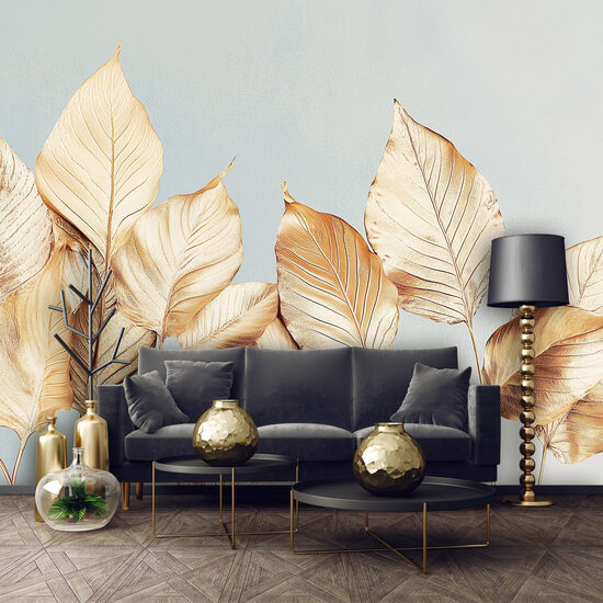 Fototapete - Zelta lapas uz gaiša fona (Kods:15563)