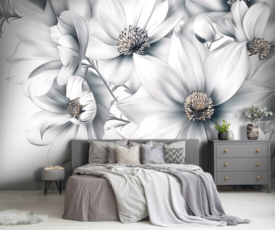 Fototapete - Pelēki baltie ziedi (Kods:15572)