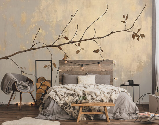 Fototapete - Koka zars ar zeltainām lapām (Kods:15581)