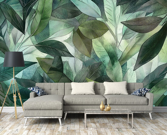 Fototapete - Abstrakts lapu raksts dažādos zaļos toņos (Kods:15605)