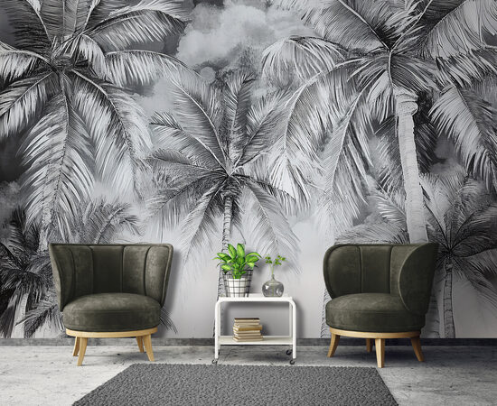 Fototapete - Melnbalts palmu mežs (Kods:15606)