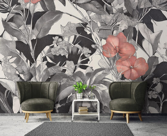 Fototapete - Melni balta ziedu tapete (Kods:15620)