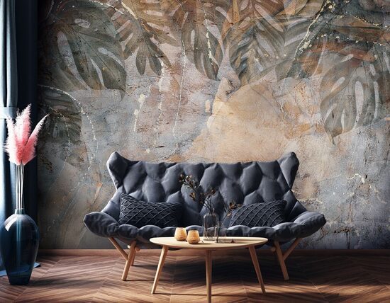 Fototapete: Lapas Uz Pelēka Apmetuma 