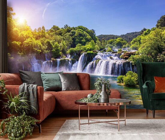 Fototapete: Saulains Krkas Ūdenskritumu 