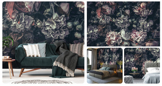 Fototapete - auduma ziedi uz tumša fona (Kods: PL 13571)