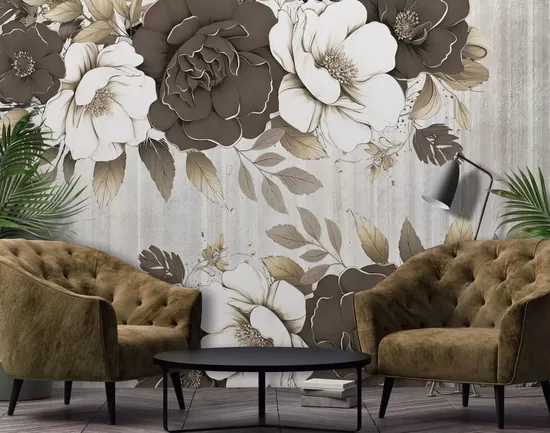 Fototapete: Grafiski Ziedi Neitrālos Toņos