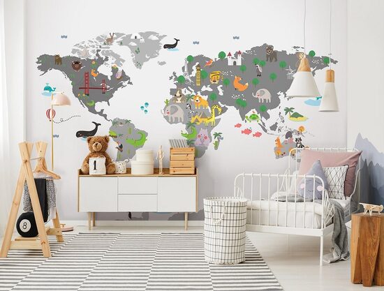 Fototapete: Stilizēta Pasaules Karte Ar Dzīvniekiem