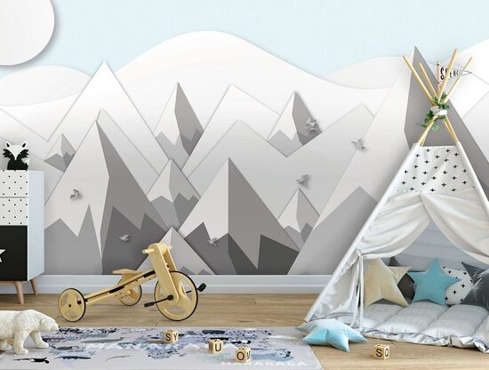 Fototapete: 3D Papīra Kalni Ar Putniem