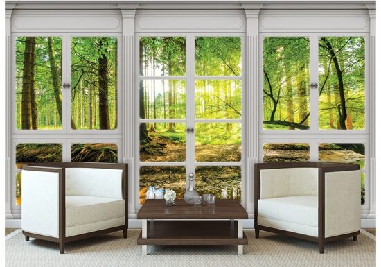 Fototapete: Loga Ilūzija Uz Meža Ainavu