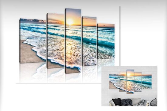 Kanvas Komplekts: Saulriets ar Jūras Viļņiem