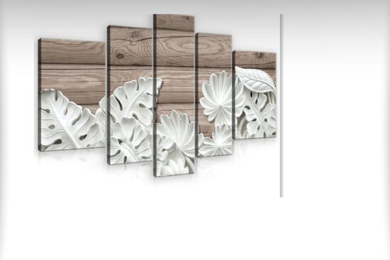 Kanvas Komplekts: Balts Tropu Lapu Reljefs