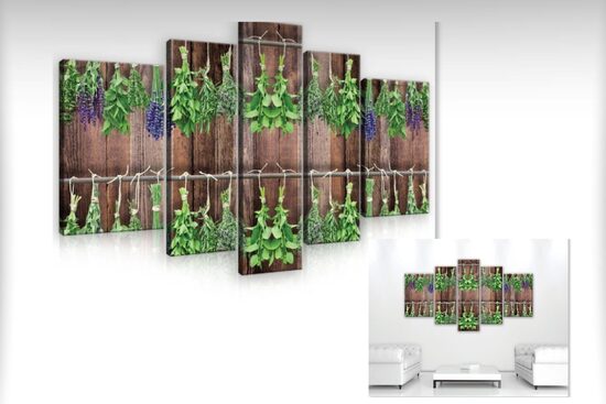 Kanvas Komplekts: Garšaugi uz Tumšas Koka 