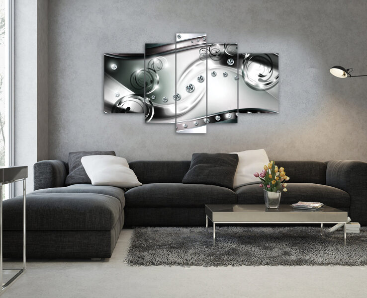 Audekla Kanvas Komplekts: Greznas Spirāles Ar Dimantiem (5 Daļas, Sudrabs, Brūns, Spīdums, Elegants Abstrakts)