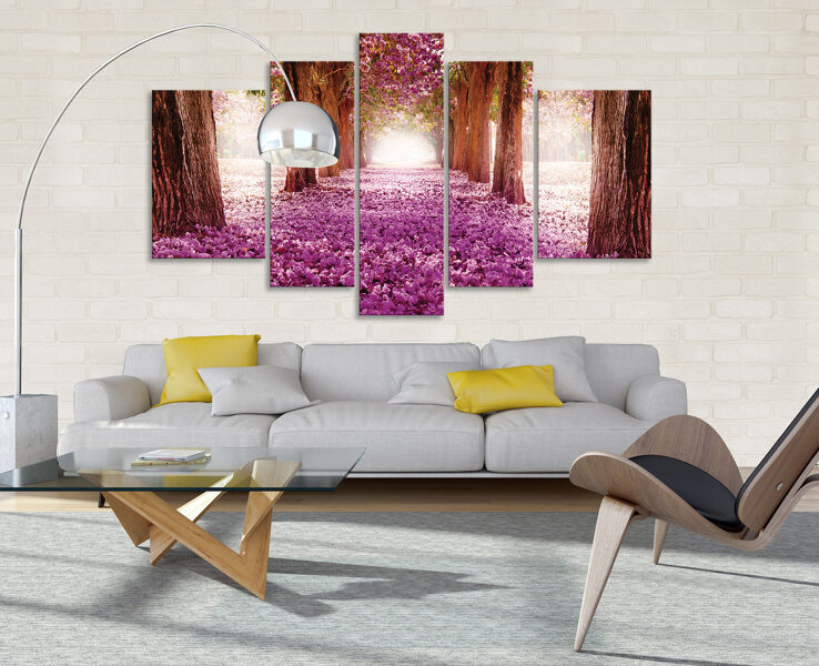 Audekla Kanvas Komplekts: Purpura Ziedu Aleja (5 Daļas, Burvīgs Meža Celiņš, Romantisks, Spilgts Akcents)