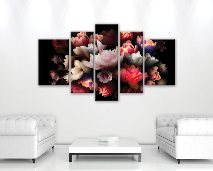 Audekla Kanvas Komplekts: Tumšs Ziedu Pušķis (5 Daļas, Baroks, Dark Floral Stils, Grezns, Dramatisks)