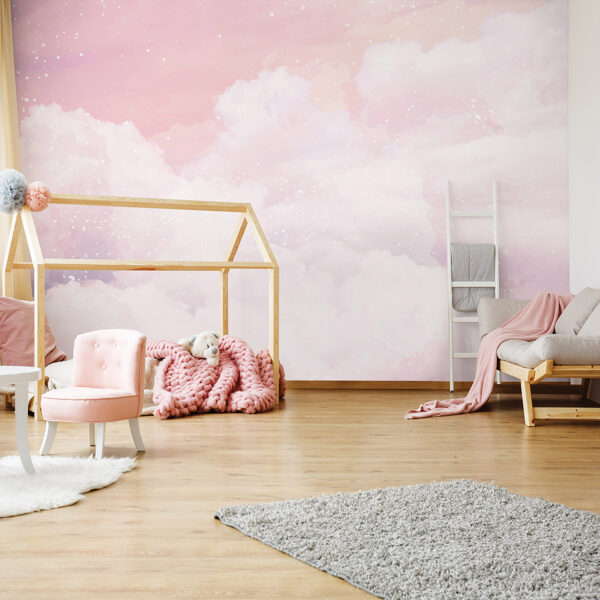 Розовое небо умиляет детскую комнату, фотообои для настоящих принцесс