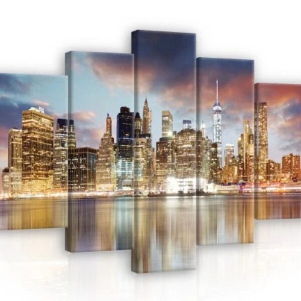 Night city, canvas, print on canvas, consists of 5 parts