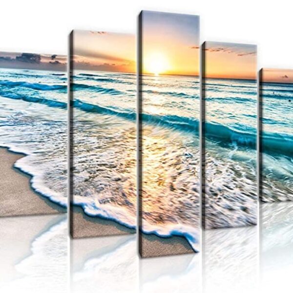 Panel canvas, wrapped around the frame, sea, waves, sun, sandy beach
