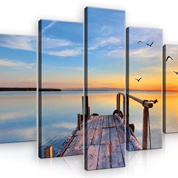 5 panel canvas printed on canvas and framed, sea, sea view, sunset
