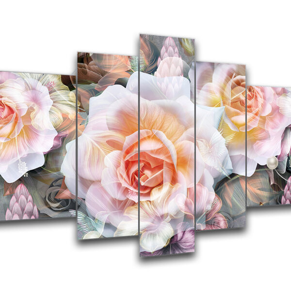 5 panel canvas, wrapped around the frame, for the bedroom, with flowers, roses