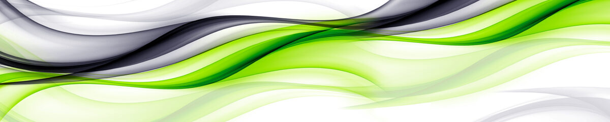 Stikla panelis (ID 2901): Dinamiski zaļi un pelēki viļņi uz balta fona 